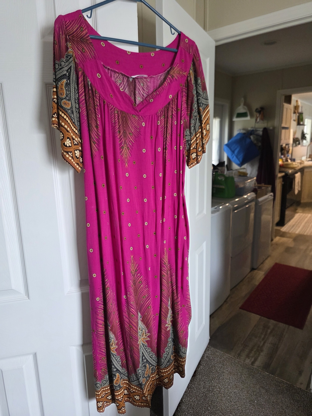 Bohemian Fuchsia Maxi Dress with Paisley Trim